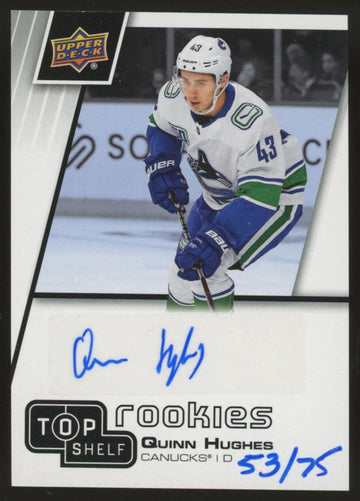 2020 Upper Deck Summer Promotion Quinn Hughes Top Shelf RC Auto /75 #TSA-QH