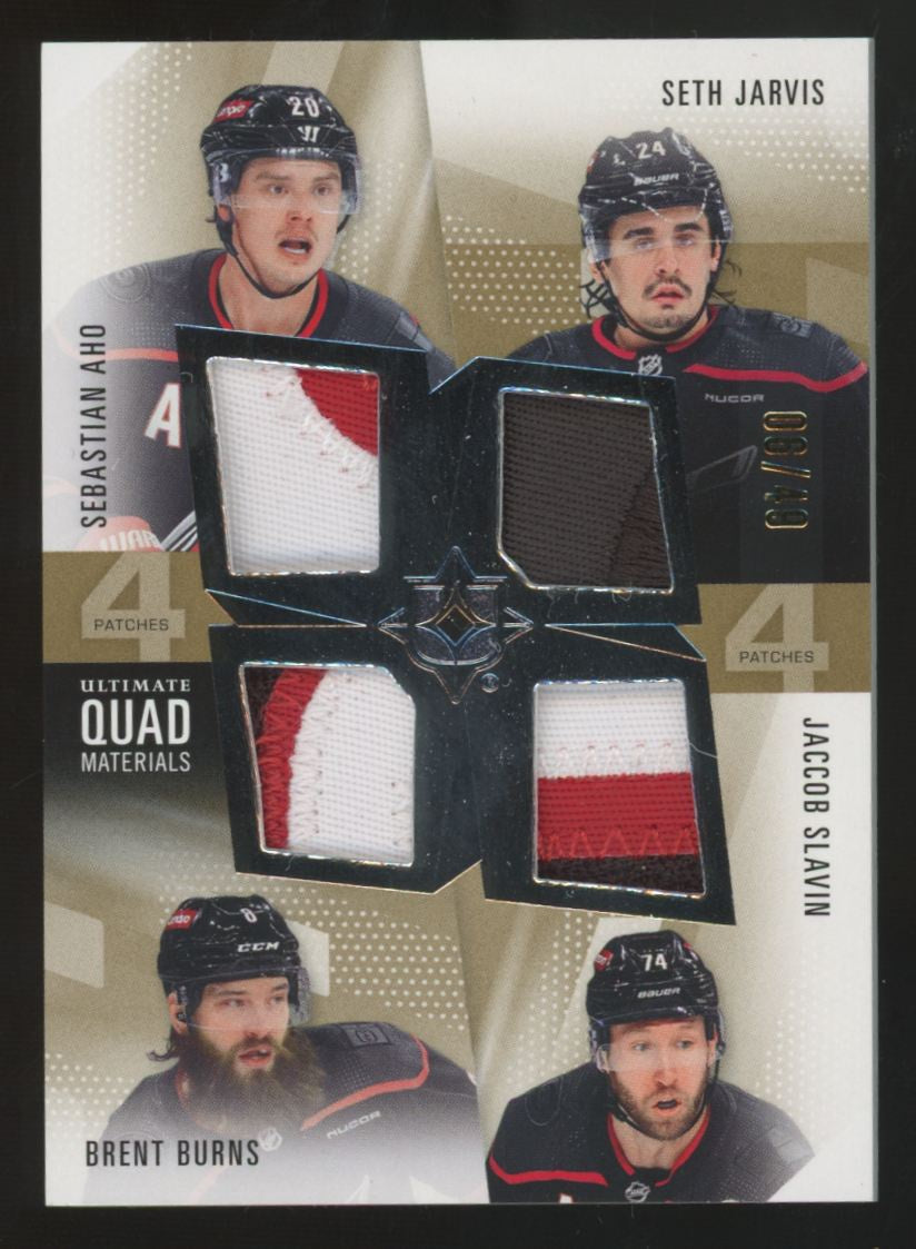 2024-25 UD Ultimate Aho/Jarvis/Burns/Slavin Parallel Quad Patch /49 #QM-AJBS