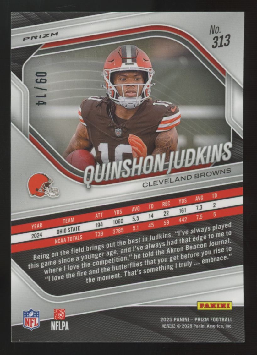 2025 Panini Prizm Quinshon Judkins RC Blue Choice /14 #313