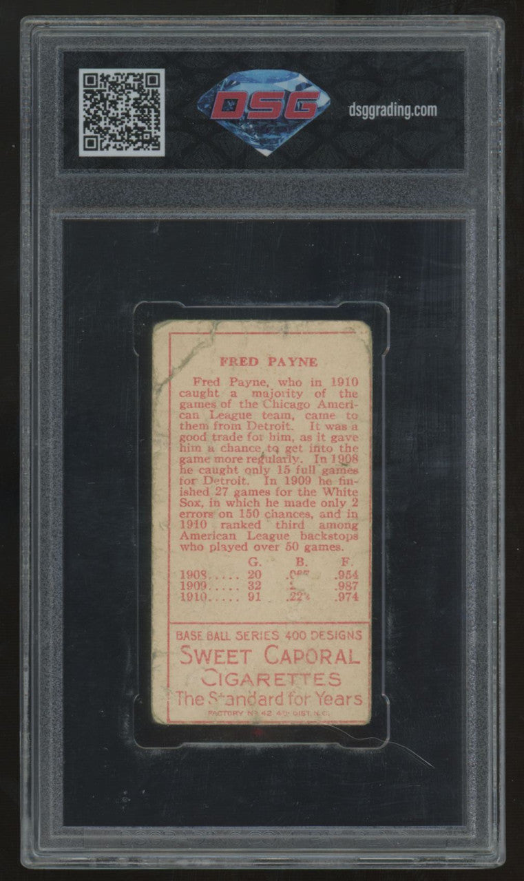 1911 T205 Fred Payne Sweet Caporal Cigarettes Back DSG 1