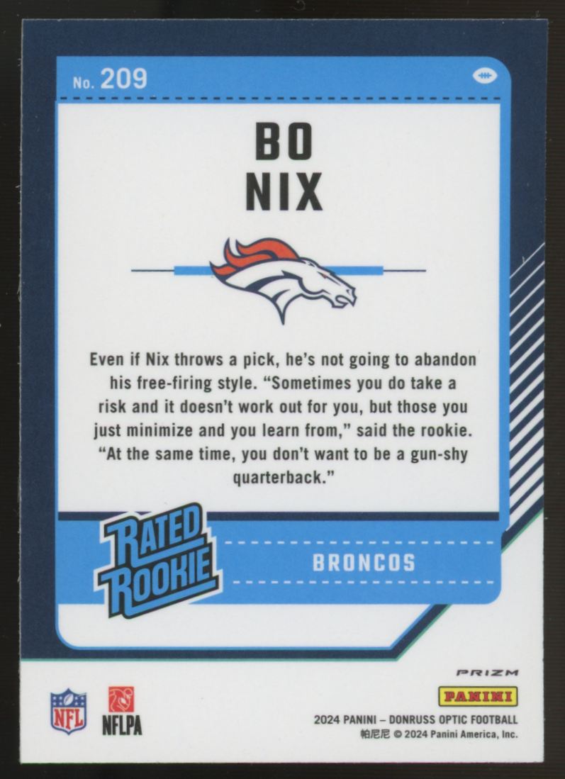2024 Panini Donruss Optic Bo Nix RC Rated Rookie Pink #209