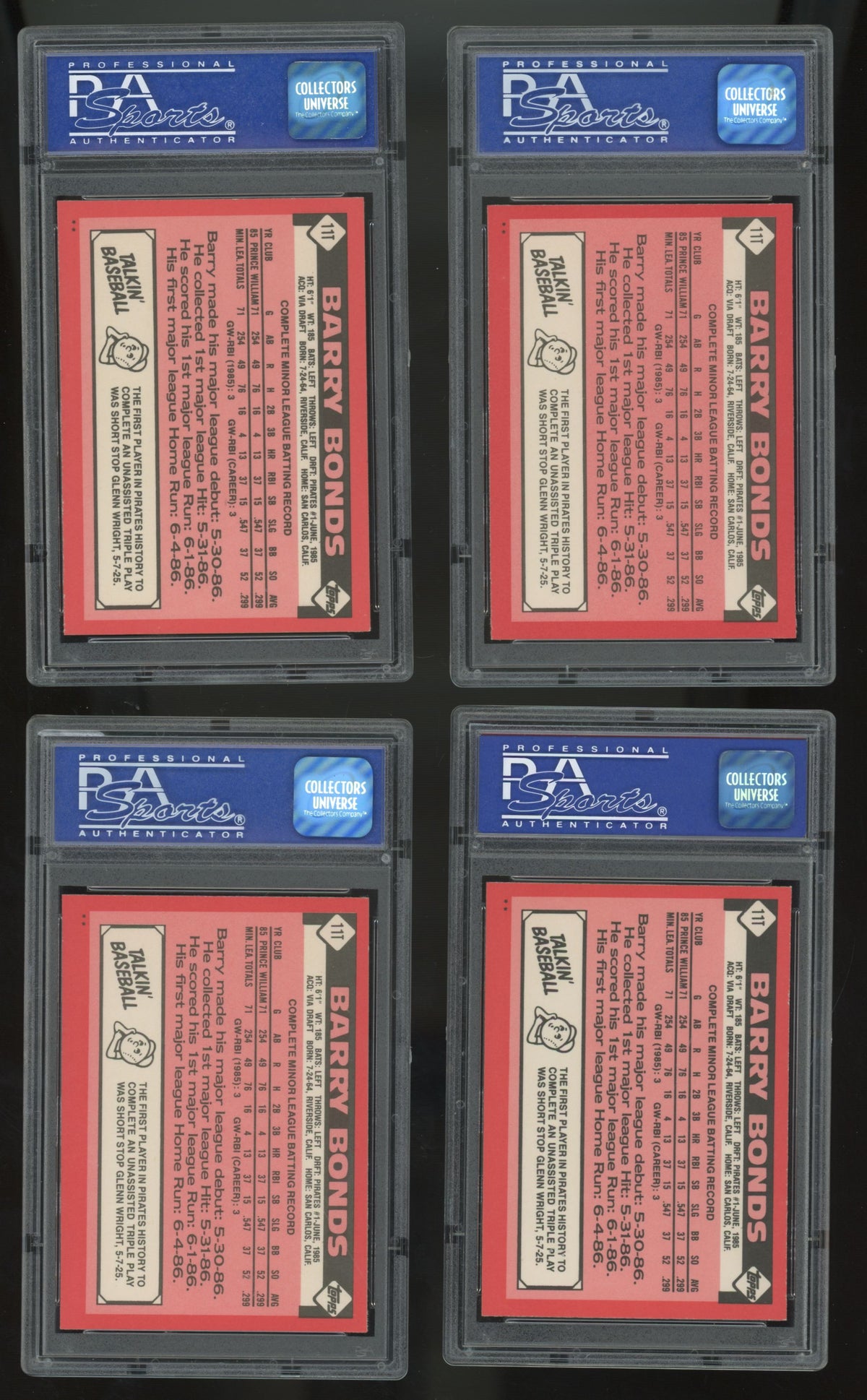 1986 Topps Traded Barry Bonds RC #11T PSA 8 (Lot Of 10) "A"