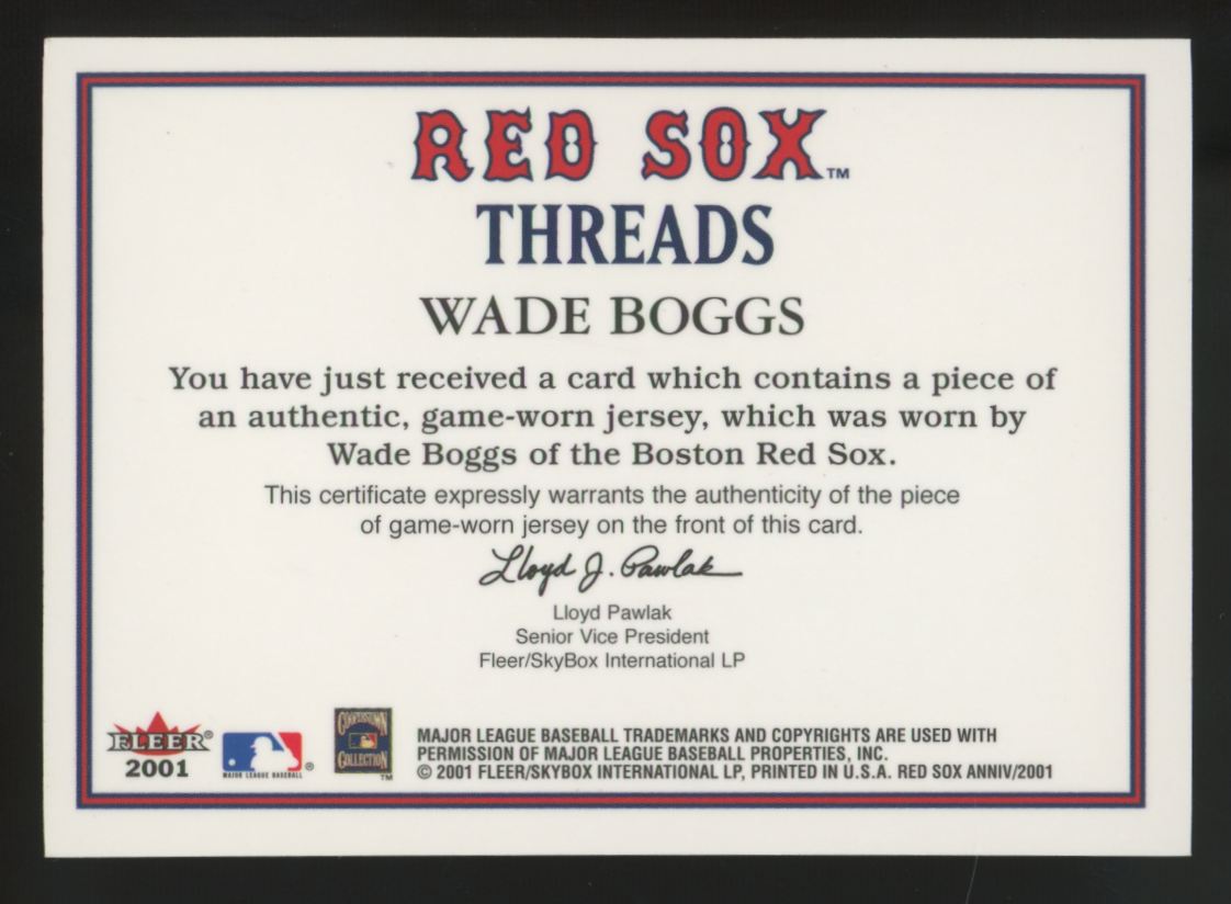2001 Fleer Red Sox 100th Wade Bogs Red Sox Threads Patch