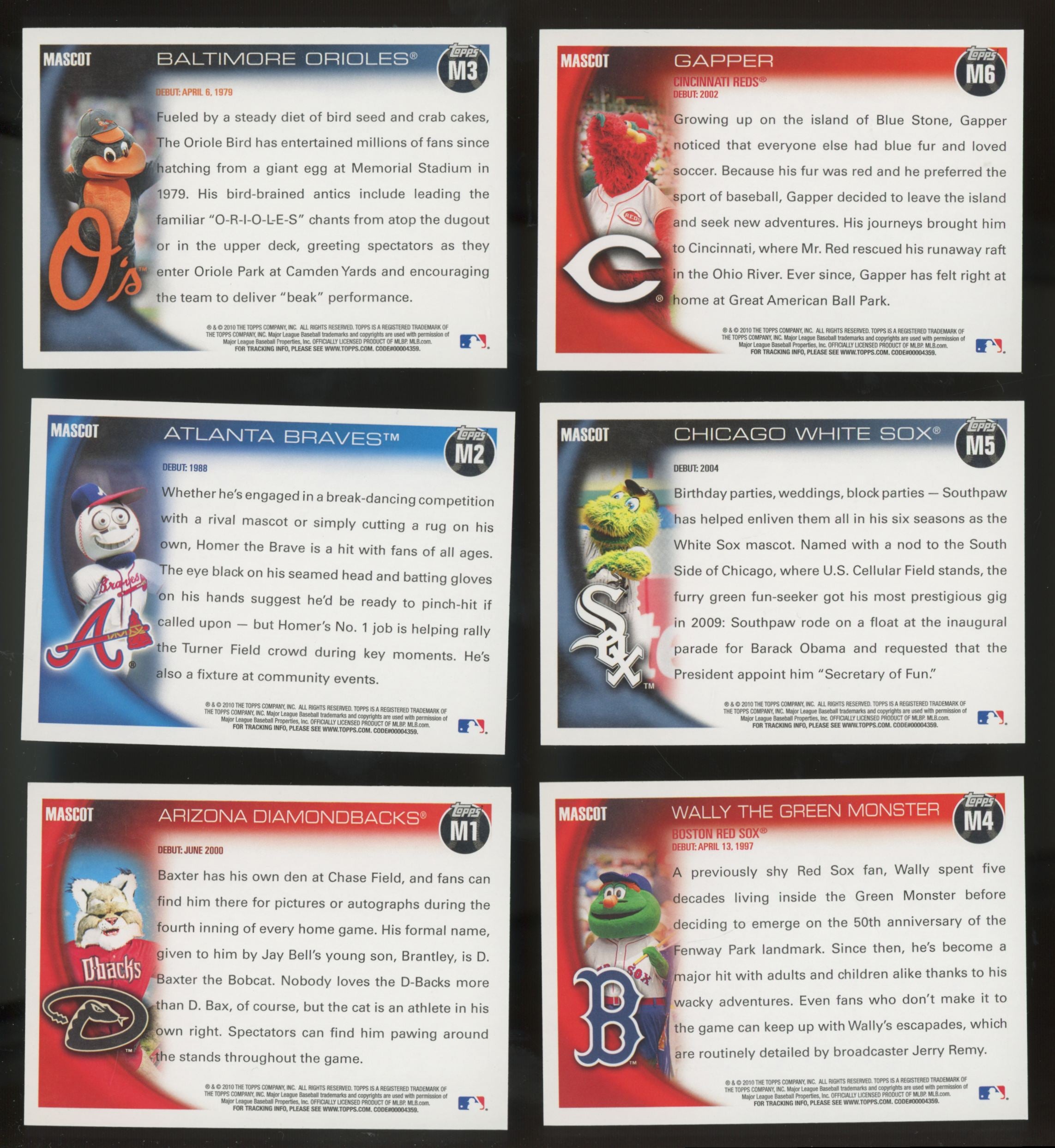2010 Topps Opening Day Mascots Complete Set (1-25) Phillie Phanatic