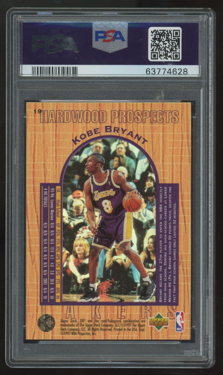 1996-97 UD3 Kobe Bryant RC Hardwood Prospects #19 PSA 10