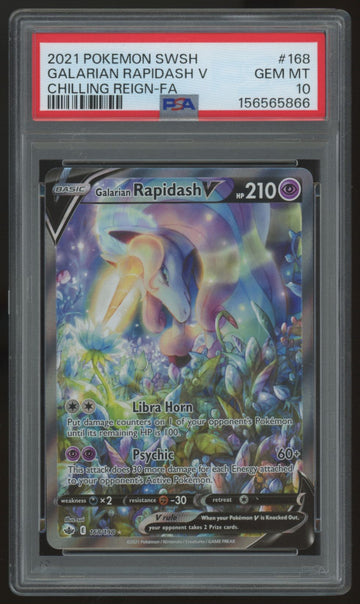 2021 Pokemon Galarian Rapidash V Chilling Reign Full Art #168 PSA 10