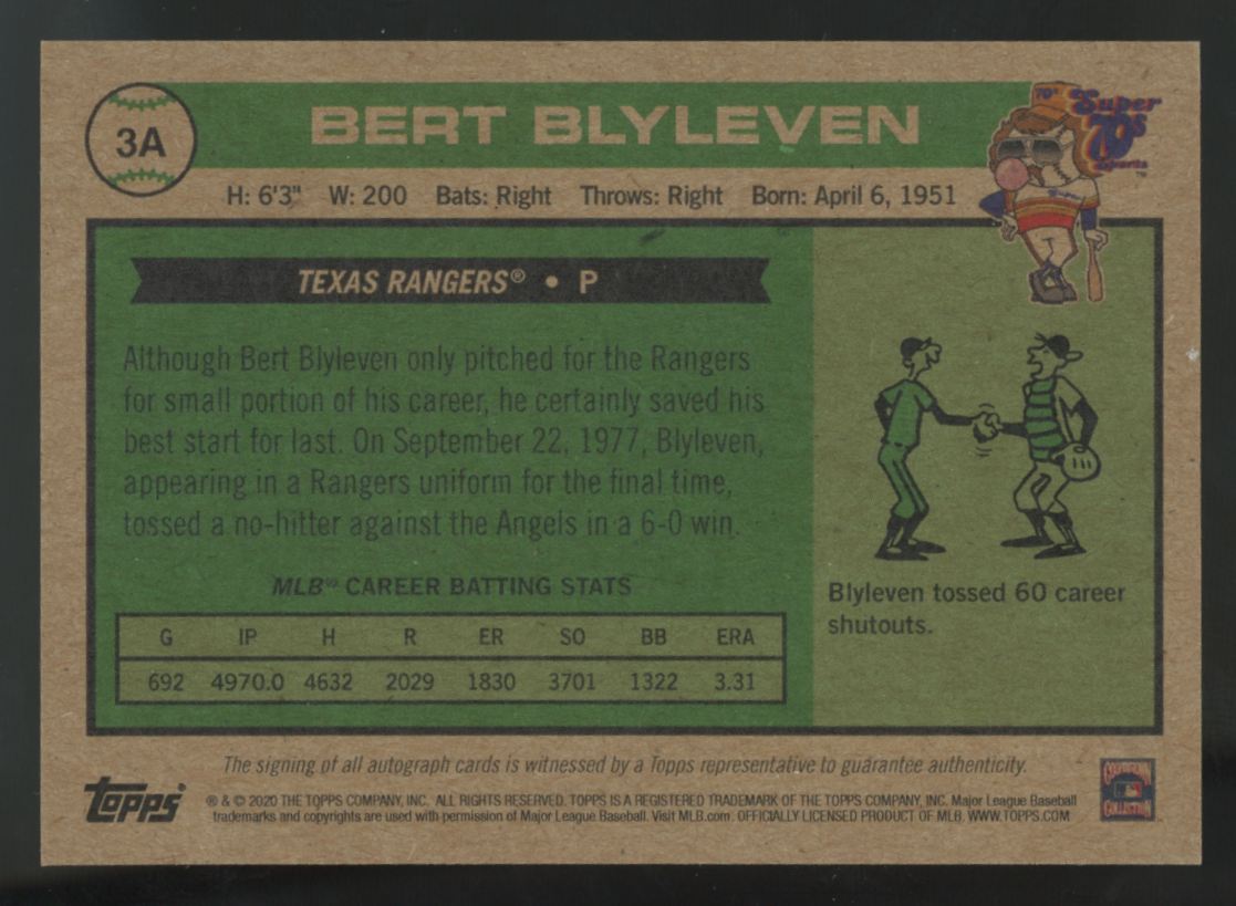 2020 Topps x Super 70s Bert Blyleven Auto #3A