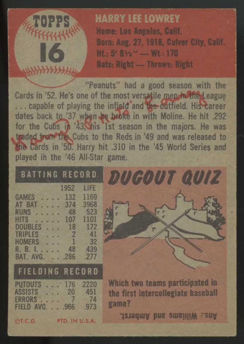 1953 Topps Harry Lowrey #16 EX/MT