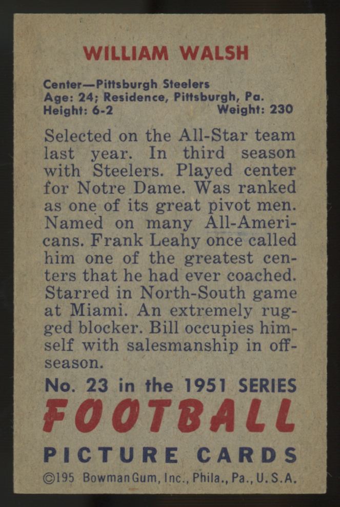 1951 Bowman William Walsh #23 EX-MT