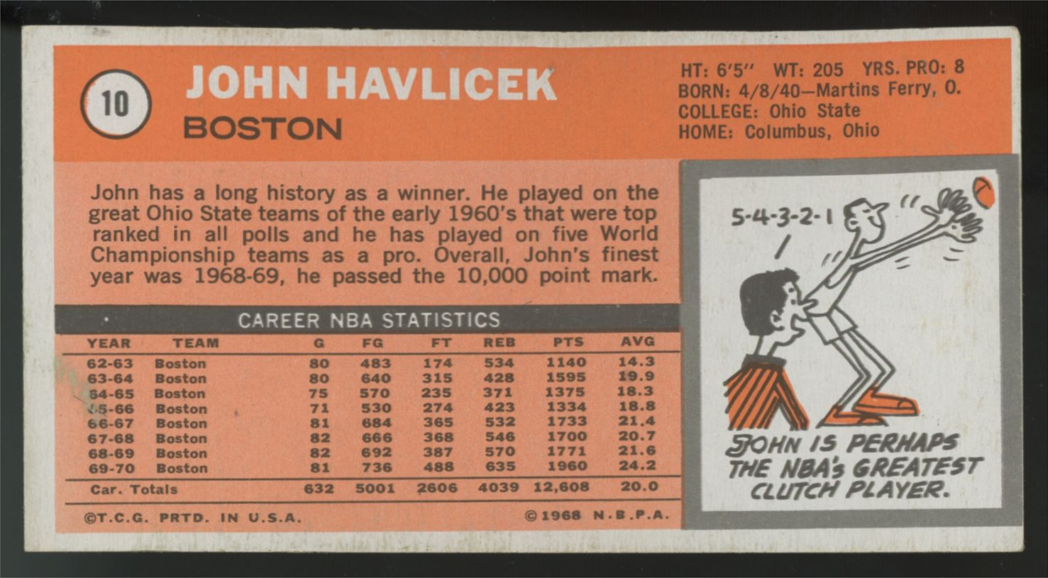 1970-71 Topps John Havlicek #10 VG-VG/EX