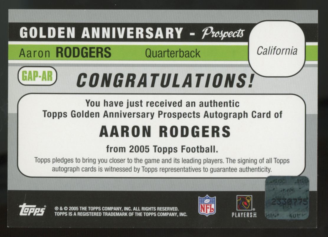 2005 Topps Aaron Rodgers RC Golden Anniversary Prospect Auto #GAP-AR