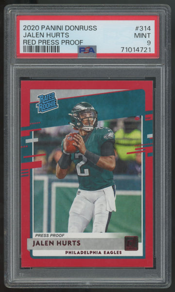2020 Panini Donruss Jalen Hurts RC Rated Rookie Red Press Proof #314 PSA 9