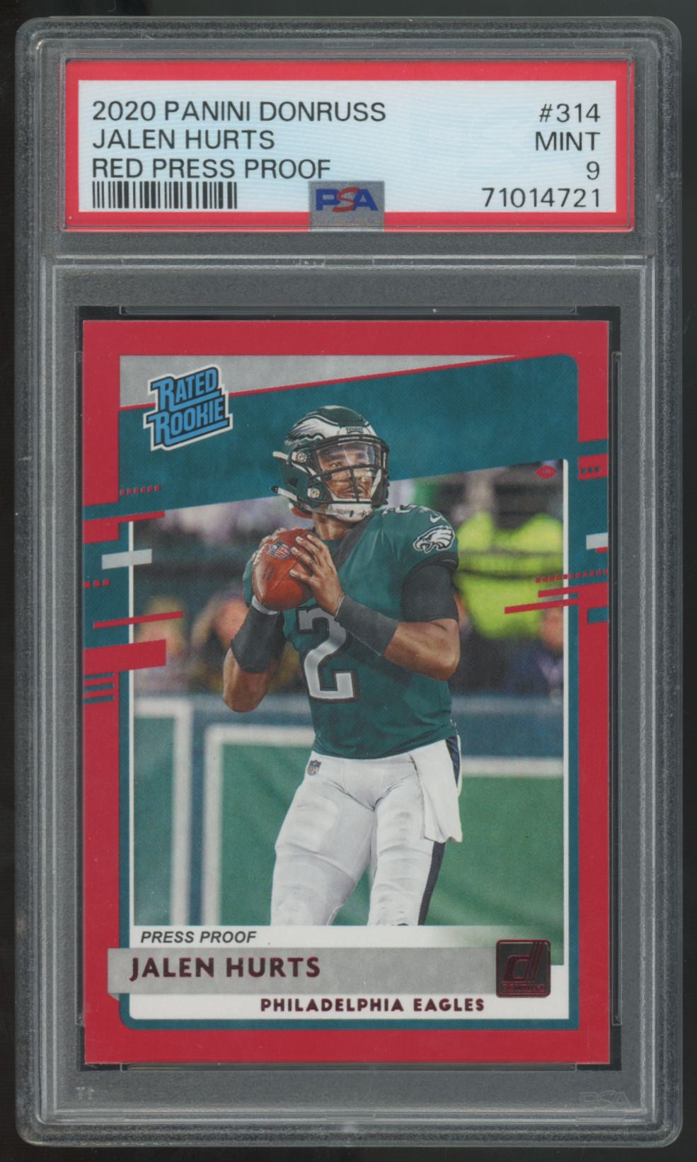 2020 Panini Donruss Jalen Hurts RC Rated Rookie Red Press Proof #314 PSA 9