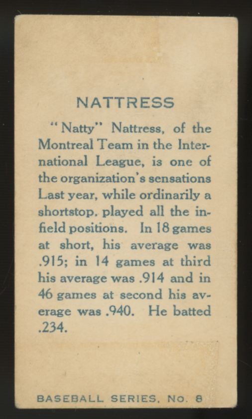 1912 C46 Imperial Billy "Natty" Nattress #8 VG/EX