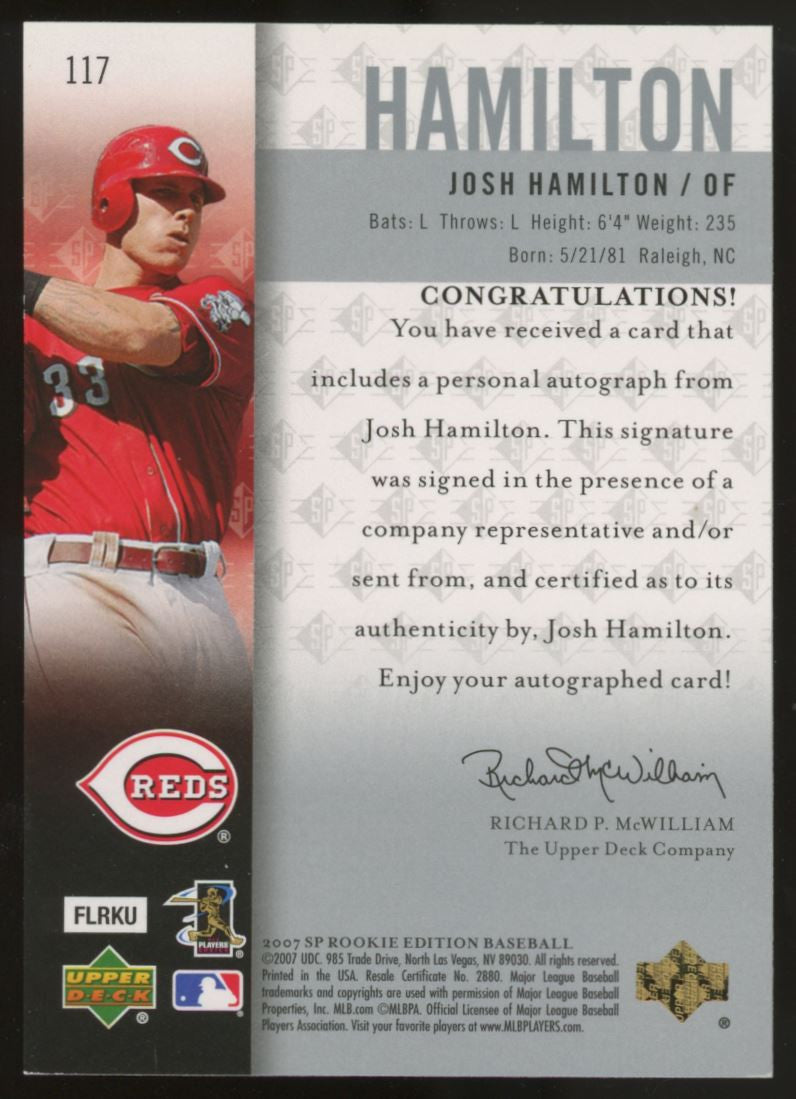 2007 SP Rookie Edition Josh Hamilton RC Auto #117