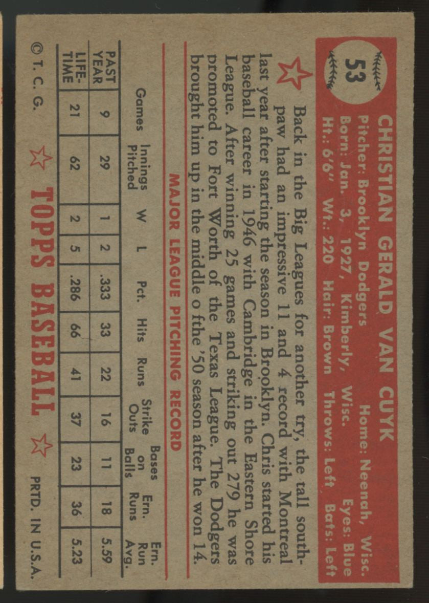 1952 Topps Chris Van Cuyk #53 VG/EX