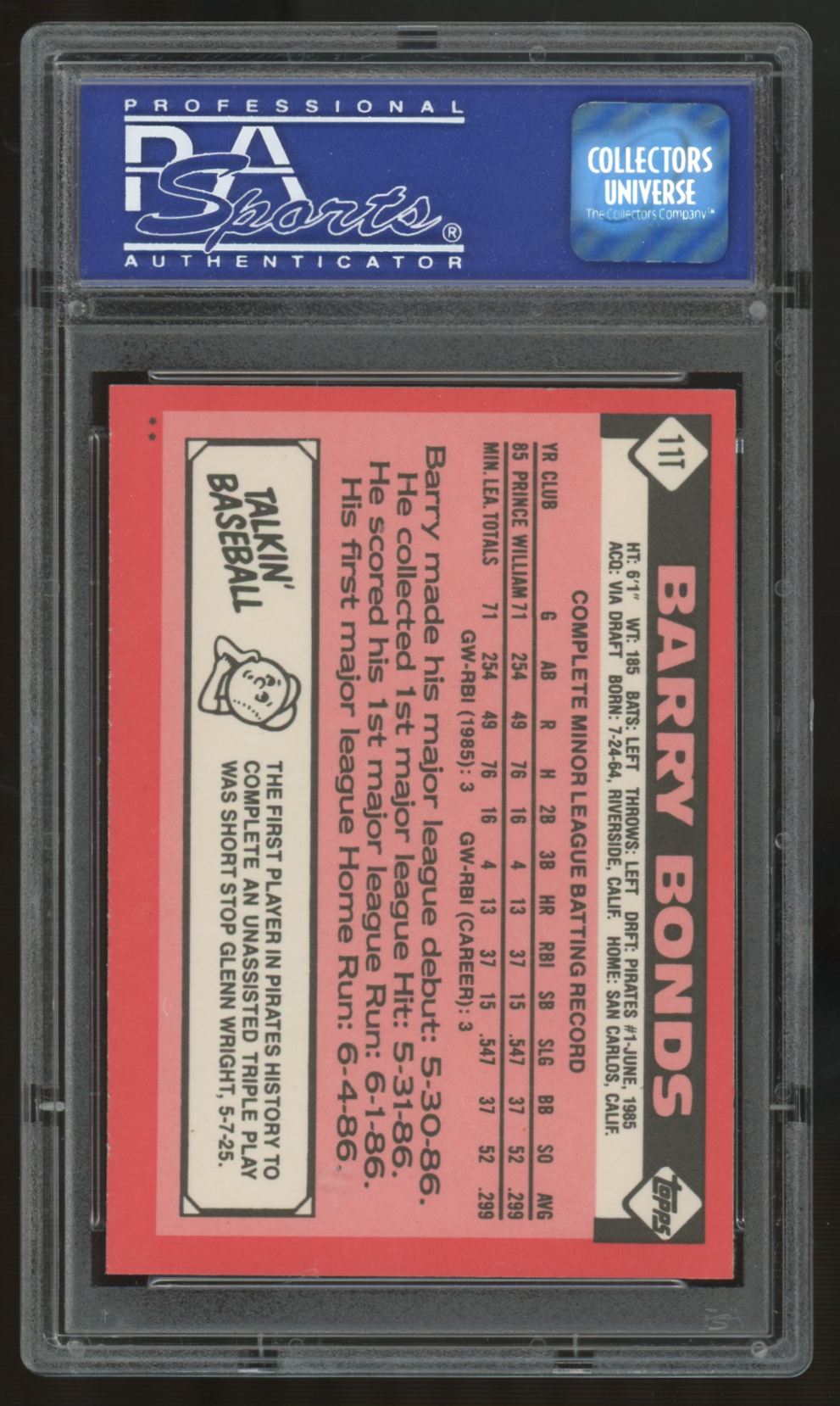 1986 Topps Traded Barry Bonds RC #11T PSA 8 *736