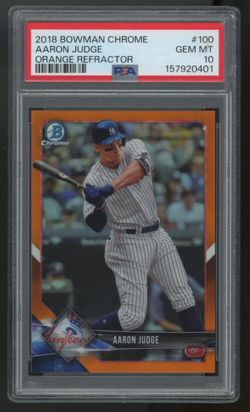 2018 Bowman Chrome Aaron Judge Orange Refractor /25 #100 PSA 10