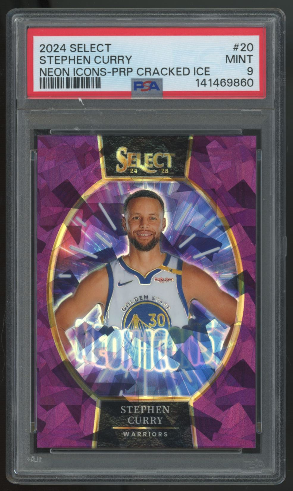 2024-25 Select Stephen Curry Purple Cracked Ice Neon Icons /75 #20 PSA 9