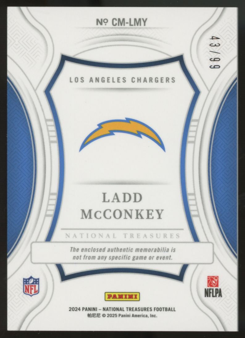 2024 National Treasures Ladd McConkey RC Century Materials Patch /99 #CM-LMY