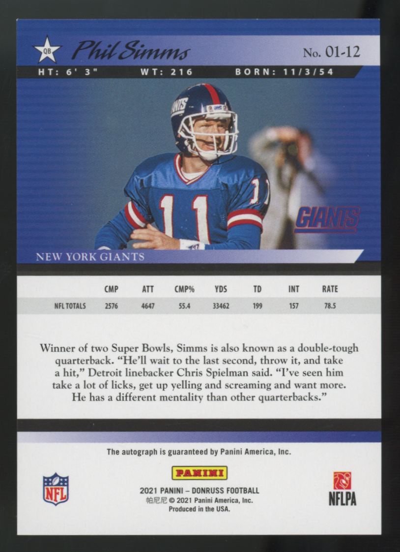 2021 Panini Donruss Phil Simms Retro 2001 Auto /25 #01-12