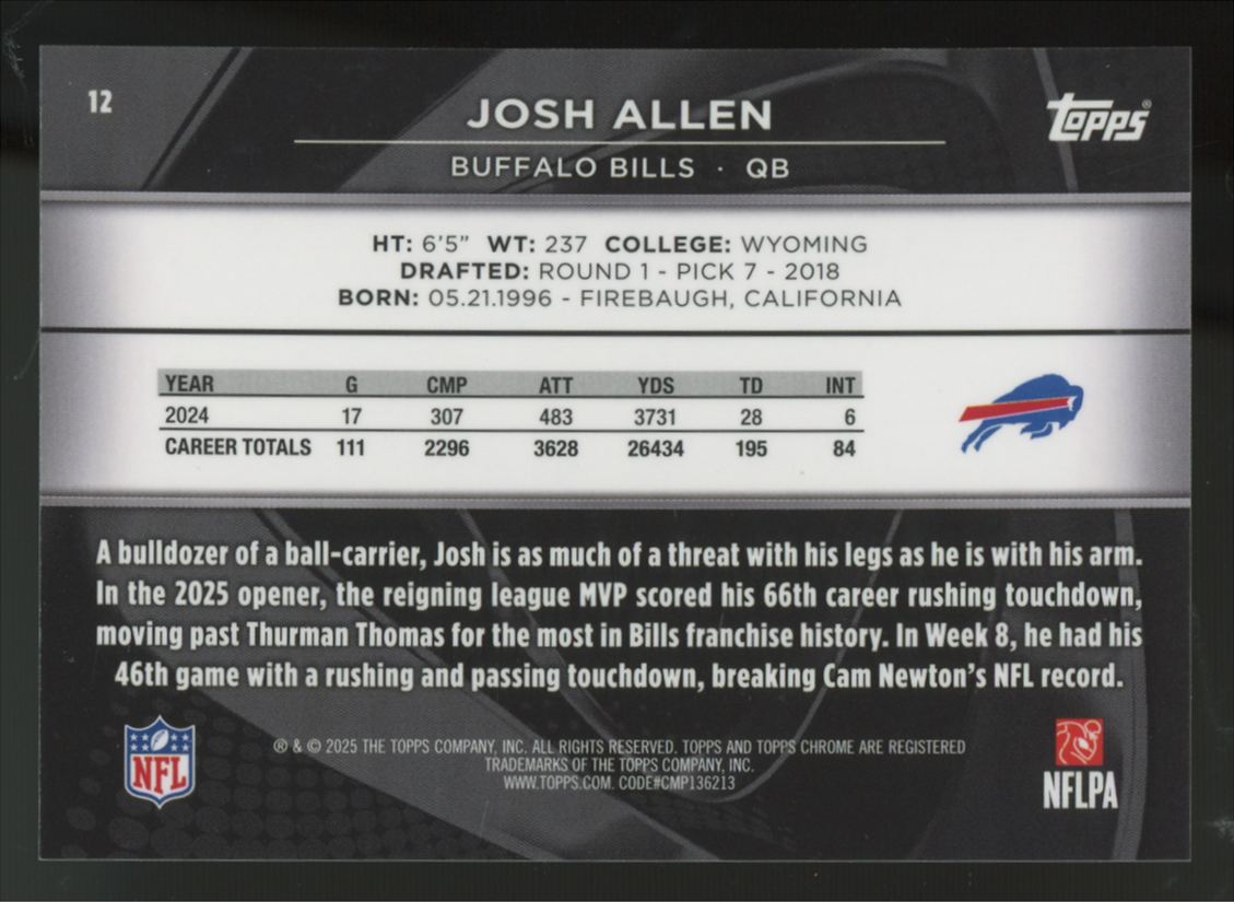2025 Topps Chrome Black Josh Allen Green Wave /99 #12