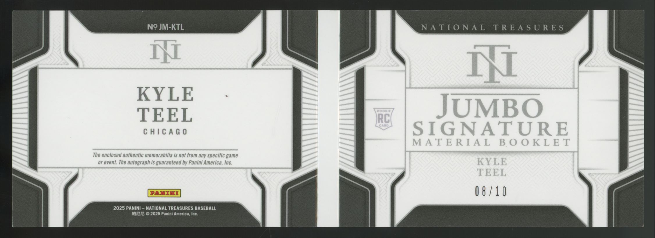 2025 National Treasures Kyle Teel RC Gold Jumbo Patch Auto Booklet RPA /10