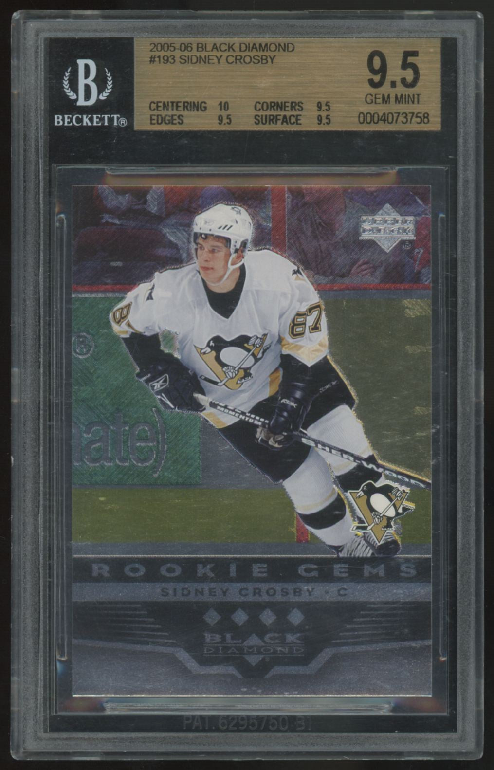 2005-06 Upper Deck Black Diamond Sidney Crosby RC Rookie Gems #193 BGS 9.5