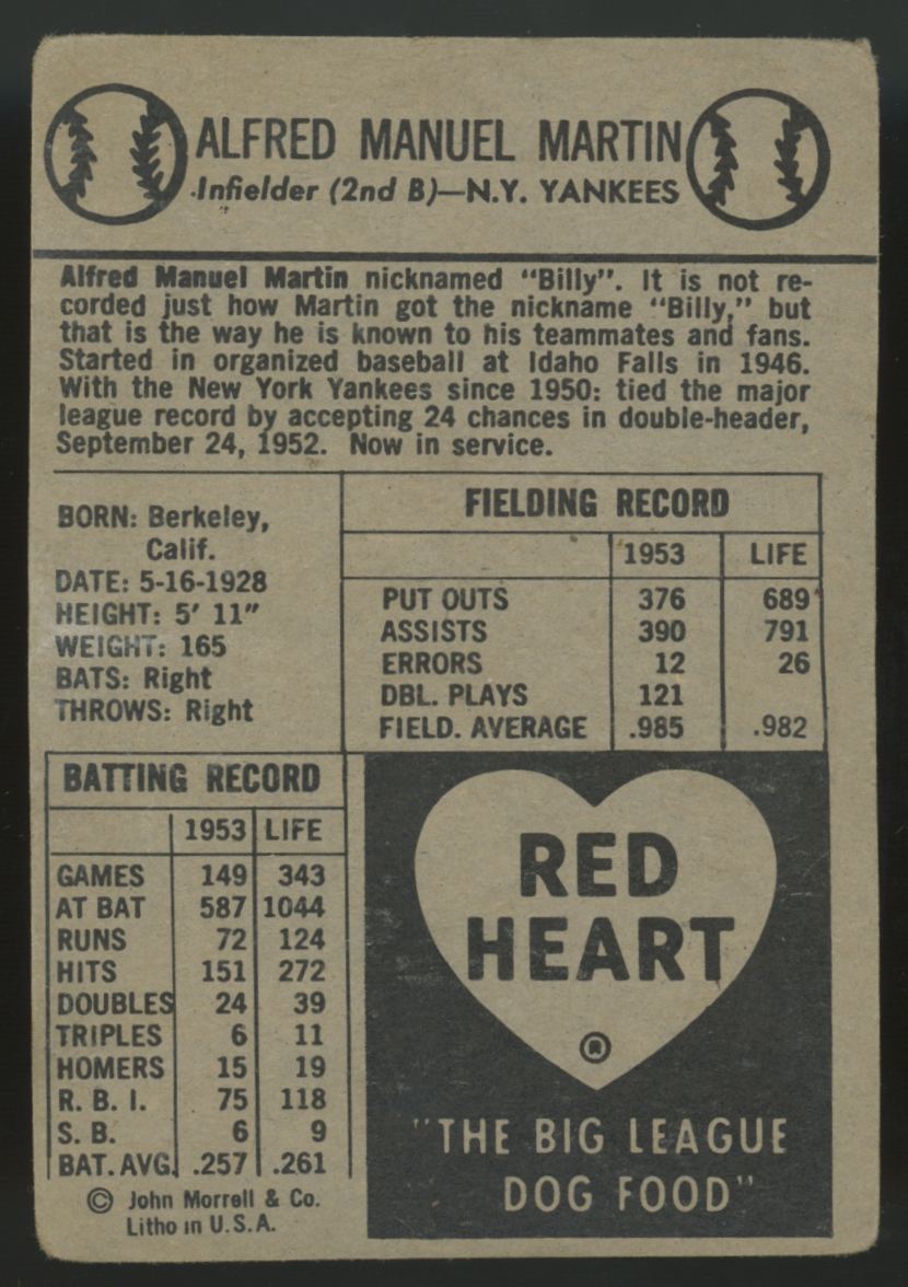 1954 Red Heart Billy Martin Poor