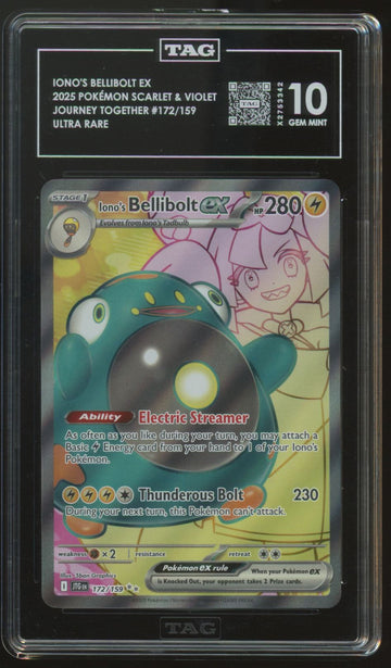 2025 Pokemon Iono's Bellibolt ex Journey Together Ultra Rare #172 TAG 10