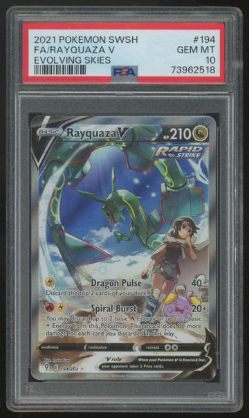 2021 Pokemon Rayquaza V Evolving Skies Full Art #194 PSA 10