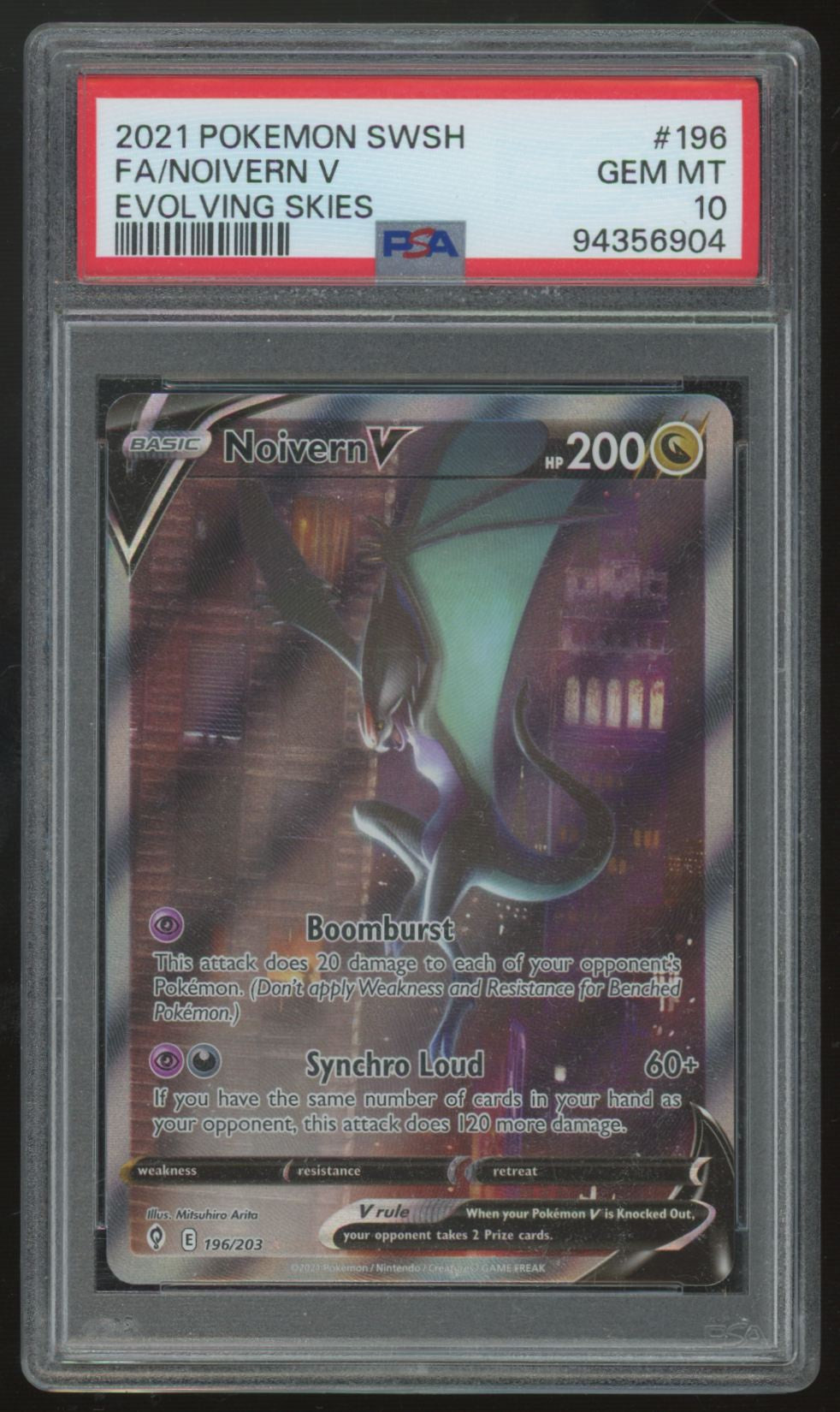 2021 Pokemon Noivern V Evolving Skies Full Art #196 PSA 10