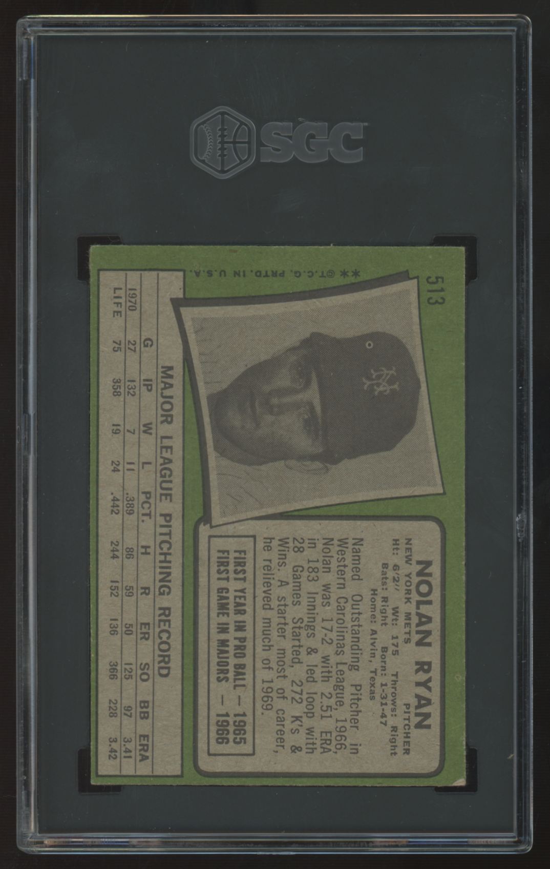 1971 Topps Nolan Ryan #513 SGC 4 "A"