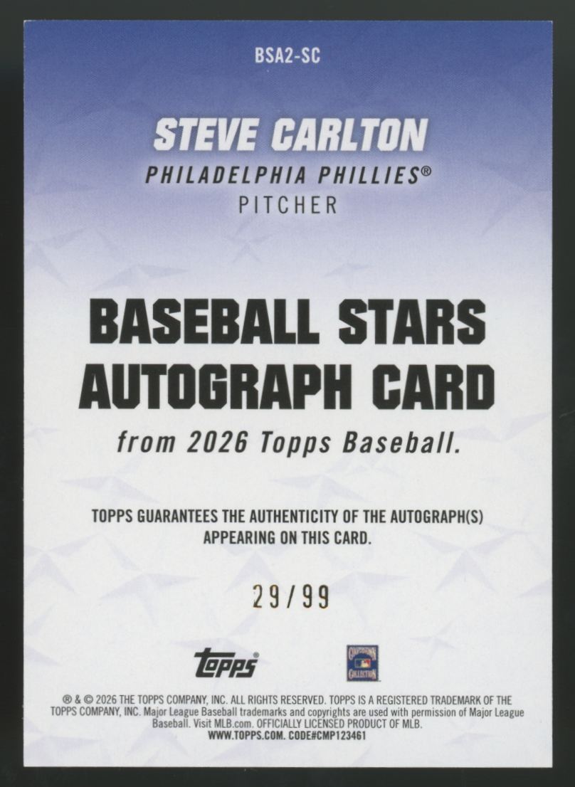 2026 Topps Series 2 Steve Carlton Baseball Stars Green Auto /99 #BSA2-SC
