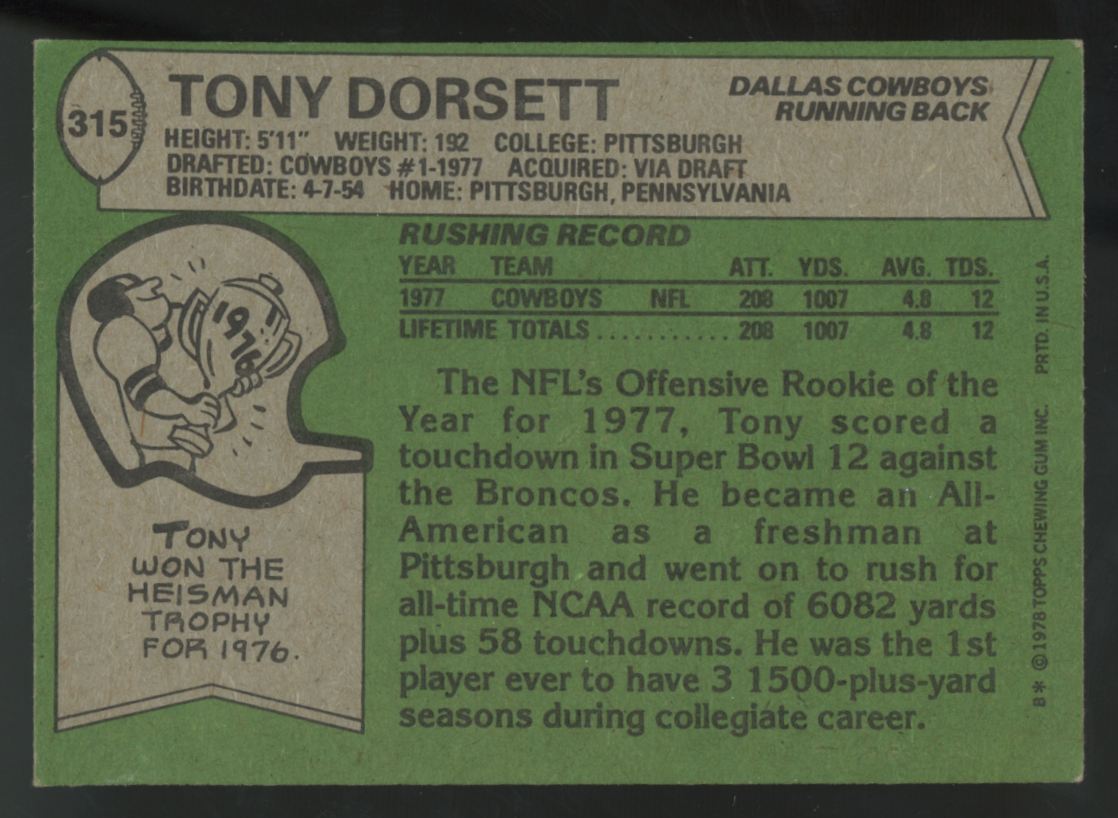 1978 Topps Tony Dorsett RC #315 EX