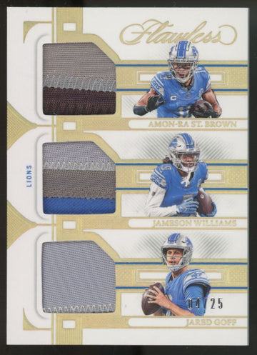 2023 Flawless Amon-Ra St. Brown/Jared Goff/Jameson Williams Triple Patch /25