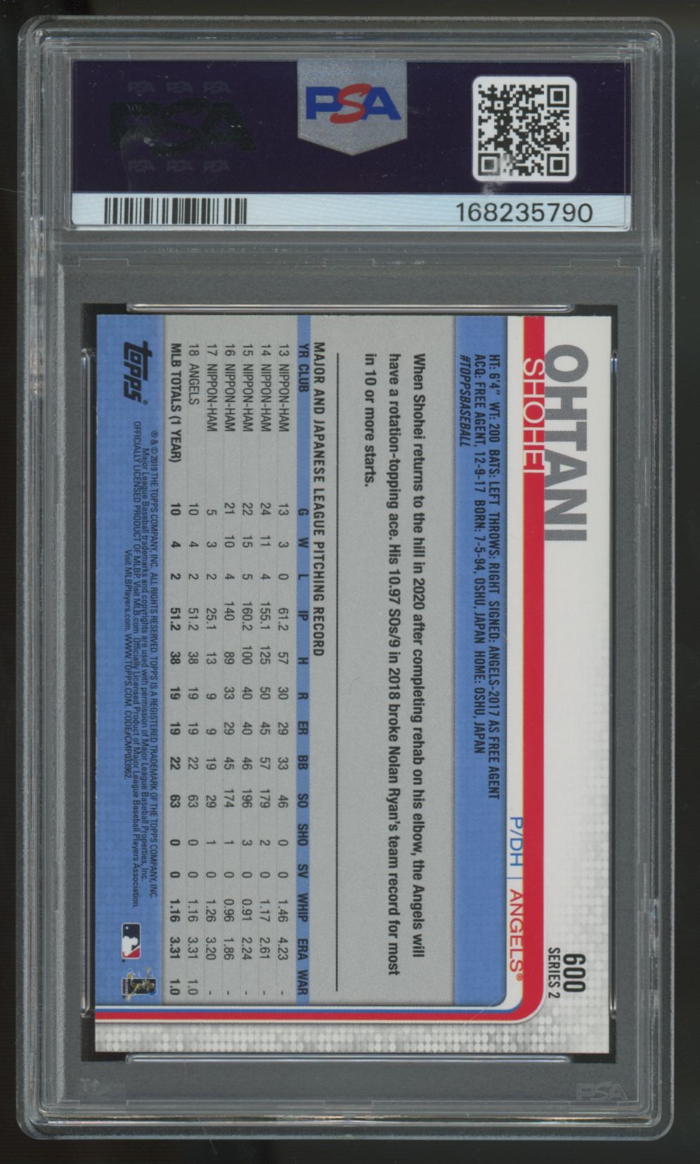 2019 Topps Series Two Shohei Ohtani #600 PSA 10