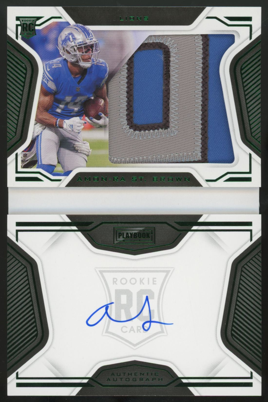 2021 Playbook Amon-Ra St. Brown RC Green Patch Auto Booklet RPA /25 #234 "C"