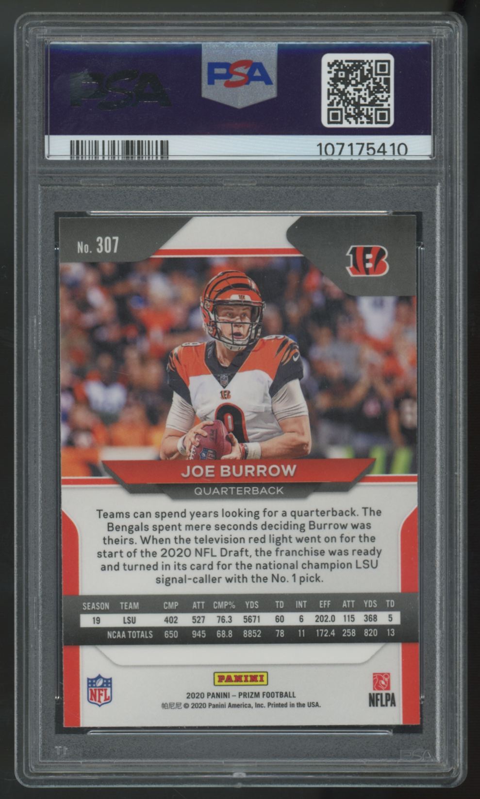 2020 Panini Prizm Joe Burrow RC #307 PSA 10 *410