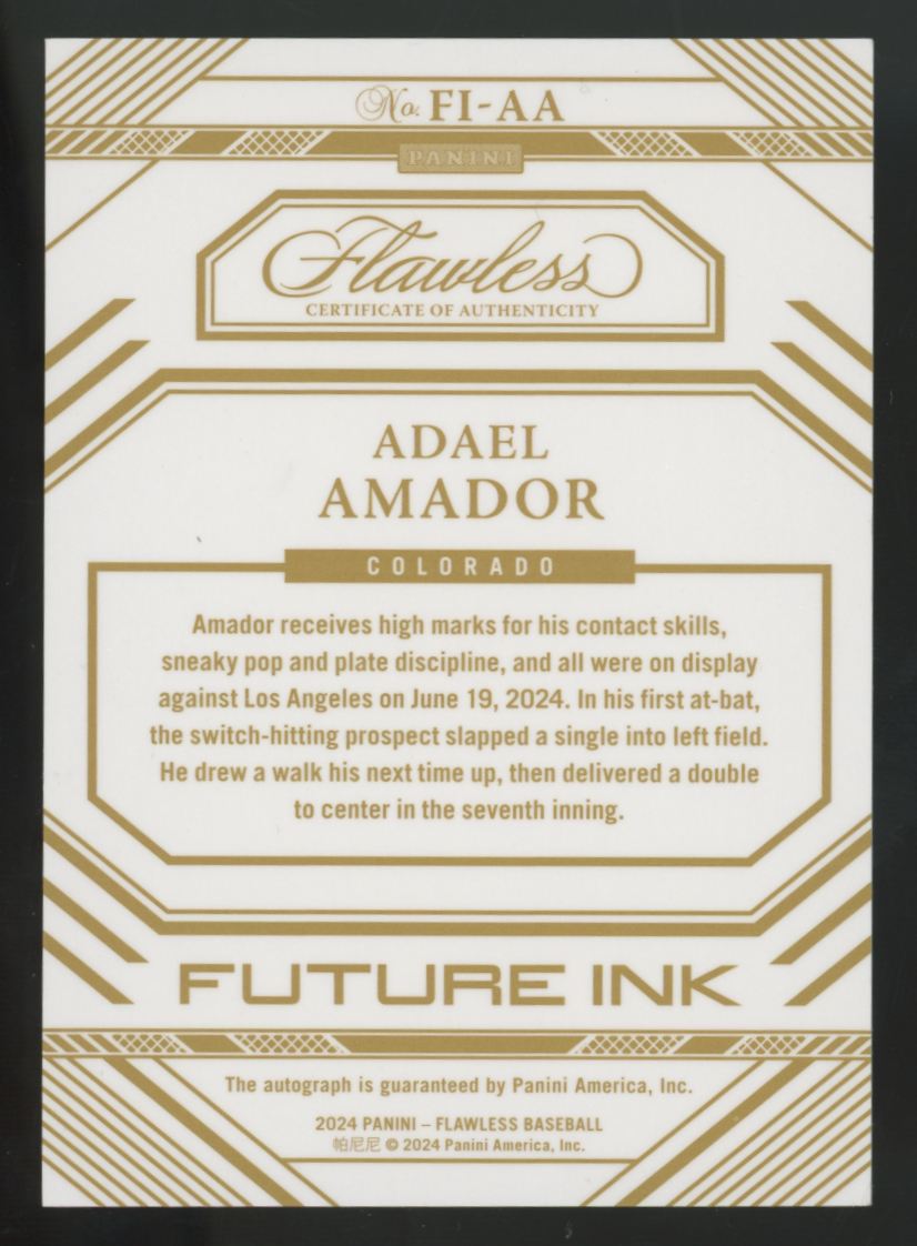2024 Panini Flawless Adael Amador RC Emerald Future Ink Auto /5 #FI-AA