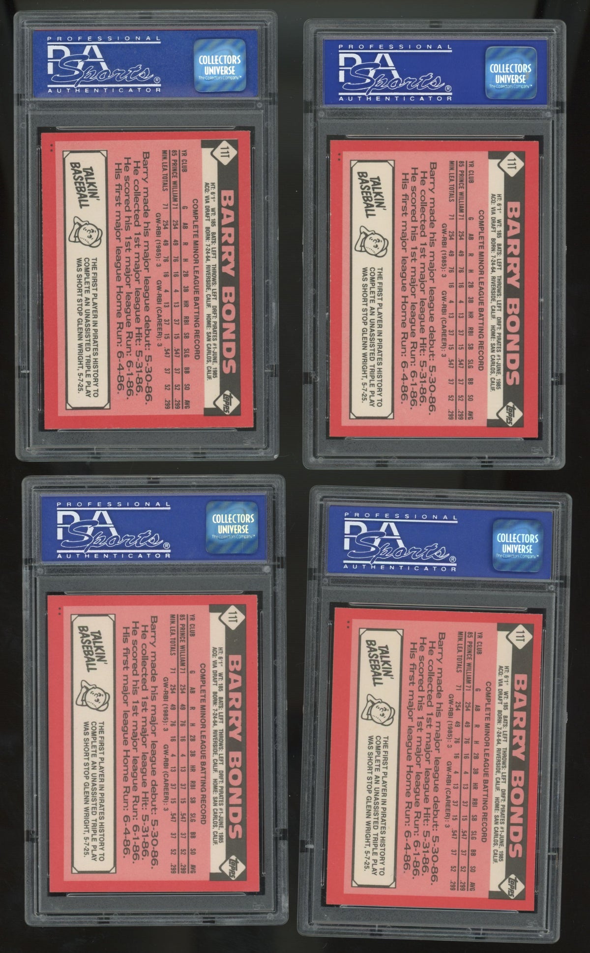 1986 Topps Traded Barry Bonds RC #11T PSA 8 (Lot Of 10) "B"
