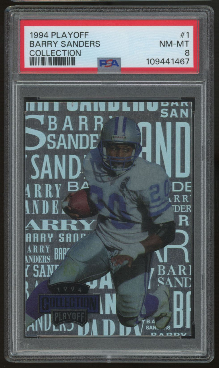 1994 Playoff Collection Football Barry Sanders Rare Blue Variation #1 PSA 8