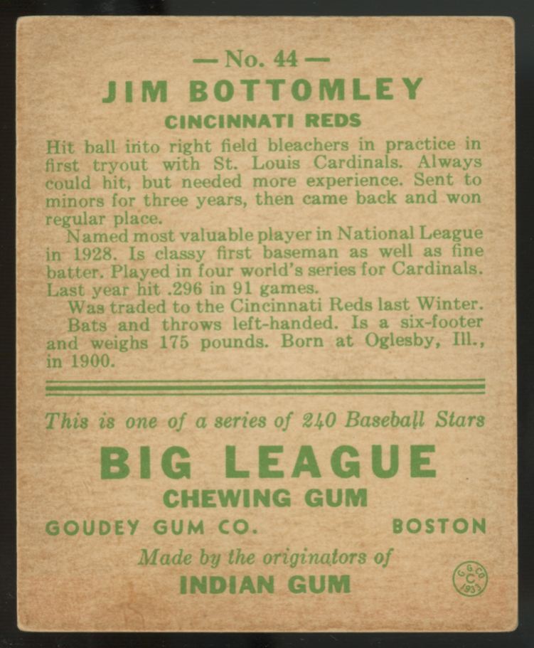 1933 Goudey Jim Bottomley #44 EX