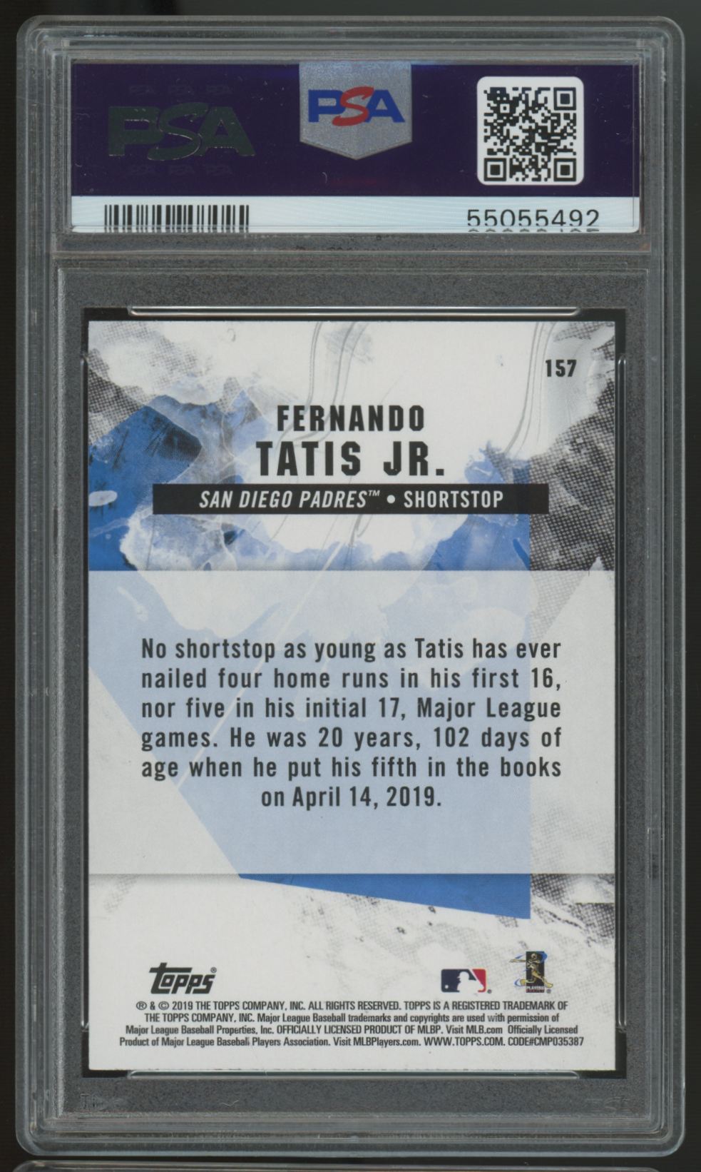 2019 Topps Fire Fernando Tatis Jr. RC #157 PSA 10 *492