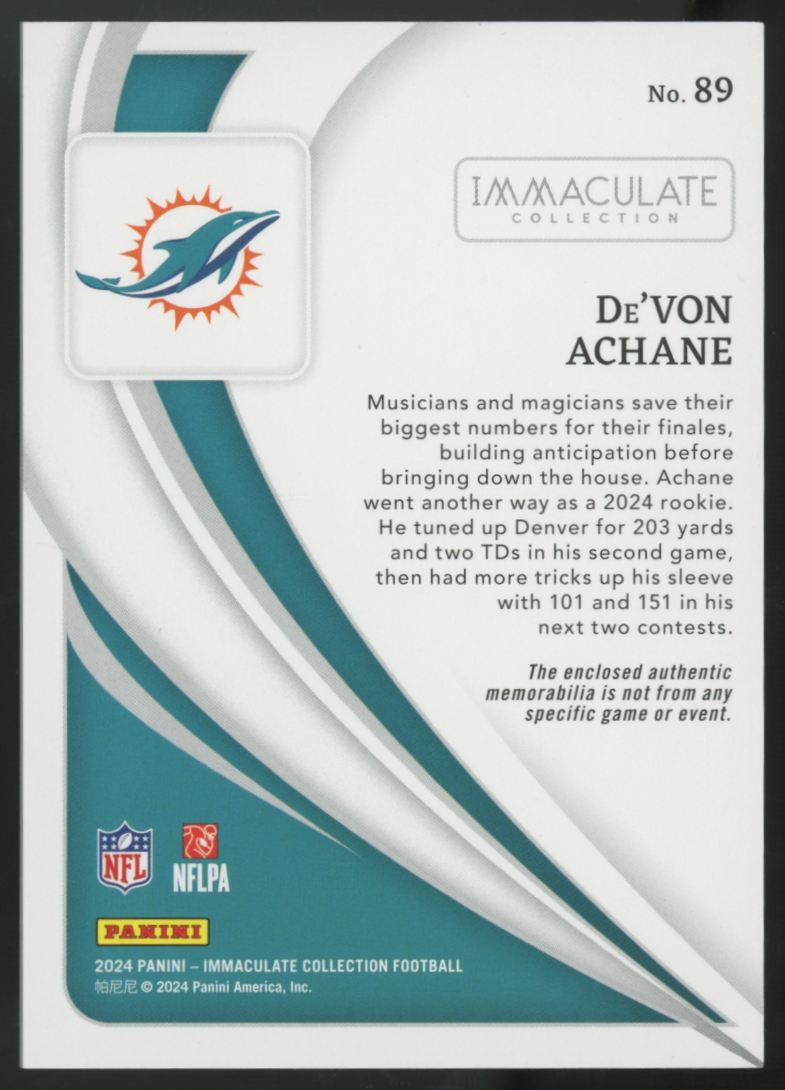 2024 Immaculate Collection De'Von Achane Patch /99 #89