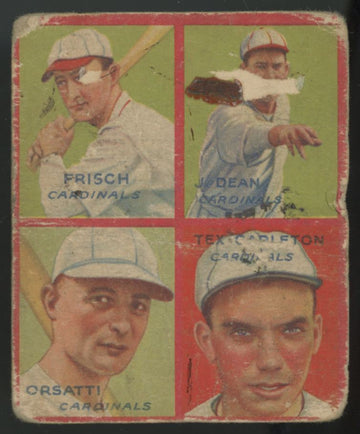 1935 Goudey 4-In-1 Frankie Frisch/Dizzy Dean/Tex Carleton/Ernie Orsatti #1A Poor