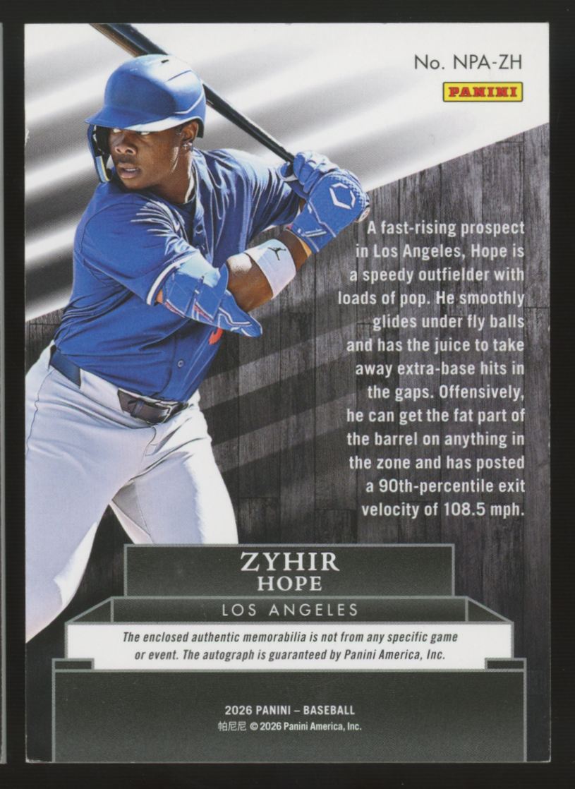 2026 Panini Noir Zyhir Hope Prospect Patch Auto /99 #NPA-ZH