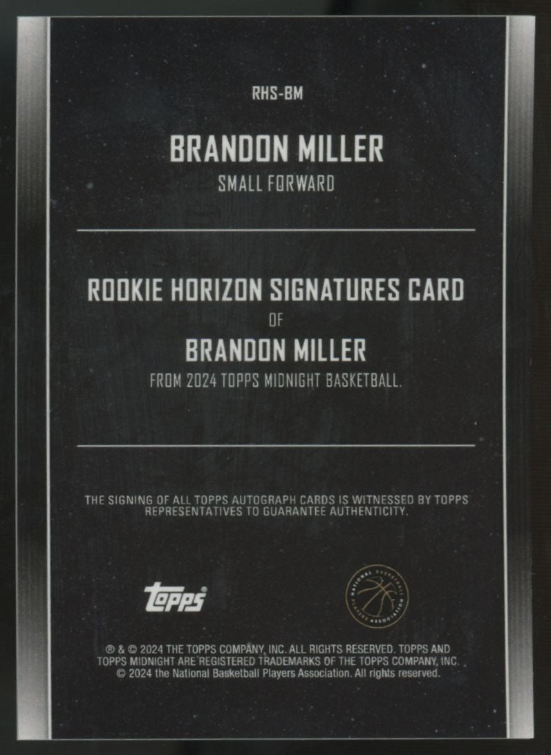 2023-24 Topps Midnight Brandon Miller RC Horizon Twilight Auto /199 #RHS-BM