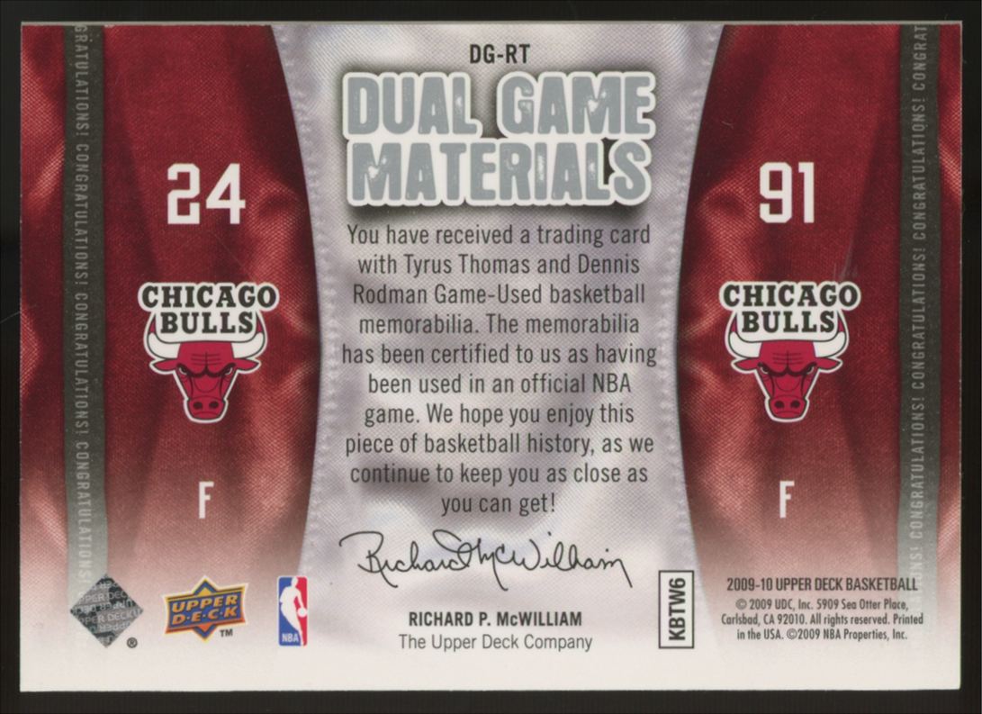 2009-10 Upper Deck Dennis Rodman Tyrus Thomas Dual Game Materials Patch #DG-RT
