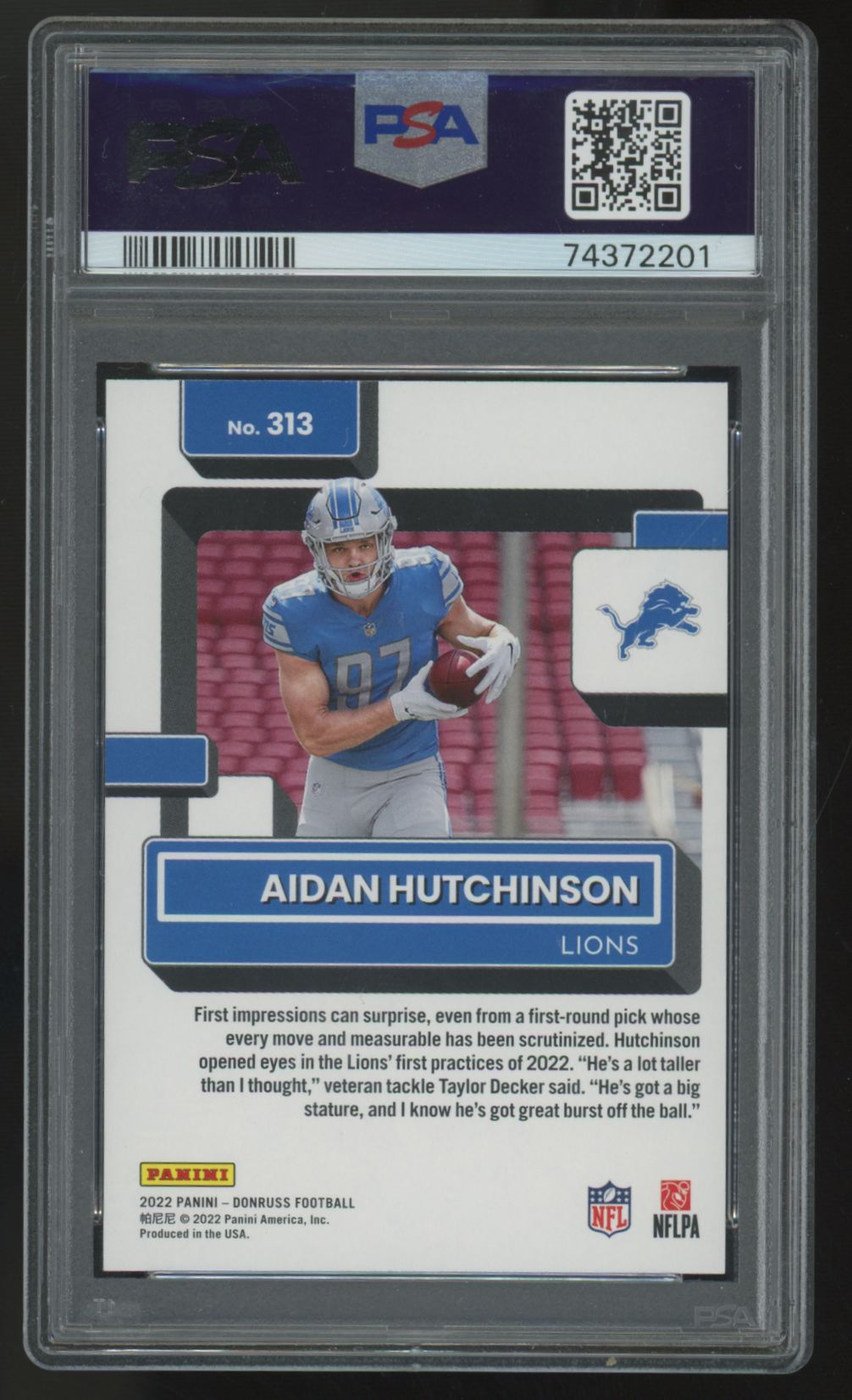 2022 Panini Donruss Aidan Hutchinson RC Rated Rookie #313 PSA 10